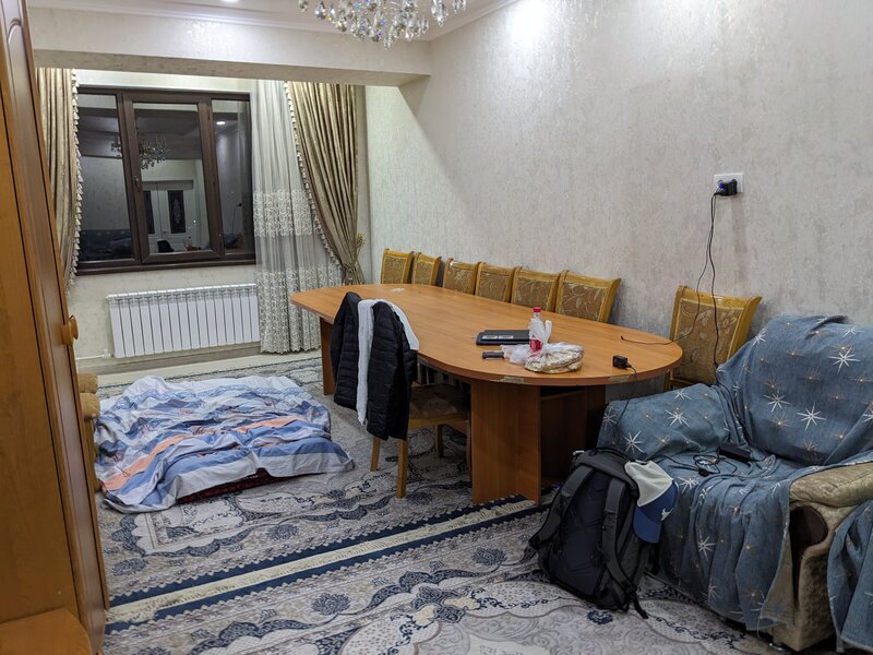 The living room had already been converted into my bedroom for the night.